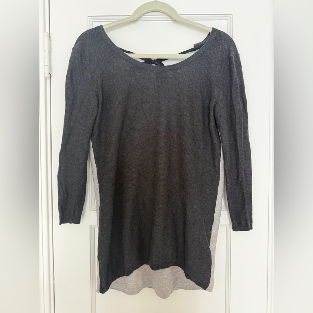 PRICE DROP! Aritzia Grey Silk/Cotton/Cashmere Sweater with Silk Tie Back - Med